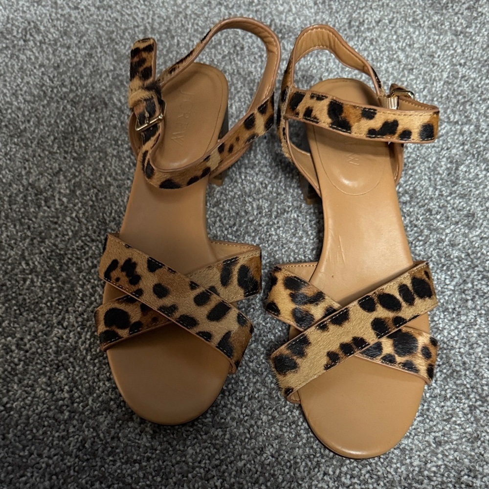 J. Crew Tan and Black Leopard Sandals